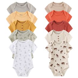 Rompers geboren Bodysuits unisex 5Pieces Baby Girl Cleren Solid Color Katoen Baby Boy Deset Cartoon Print Summer Bebes 230408