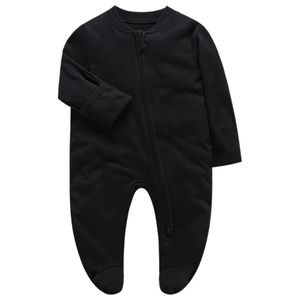 Barboteuses né pieds pyjama Zip bébé vêtements filles et garçons solide combinaison coton noir né vêtements 231120
