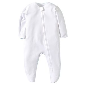 Rompertjes Born Footed Pyjama Rits Meisje en Jongen Romper Lange mouw Jumpsuit Katoen Effen Wit Mode 0 12 Maanden Babykleertjes 230724