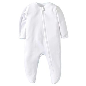 Barboteuses nées pyjamas à pieds fermeture éclair fille et garçon barboteuse à manches longues combinaison coton solide blanc mode 0-12 mois vêtements de bébé 231024