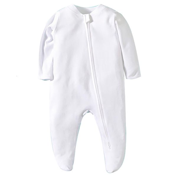 Barboteuses nées Pyjamas à Pieds Fermeture Éclair Fille et Garçon Barboteuse Combinaison à Manches Longues Coton Solide Blanc Mode 0-12 Mois Bébé Vêtements 230517