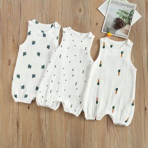 Rompertjes Born Baby Baby Jongens Meisjes Jumpsuits Playsuits Katoen Linnen Mousseline Mouwloze Peuter Zomer Kleding 230607