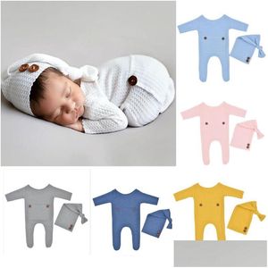 Rompers Born Romper Set Pieds Tricotés Ajouter Chapeau Sleepy 2pcs / Set Mignon Bébé Pographie Prop M2997 Drop Livraison Enfants Maternité Clothin Cl Dhpev