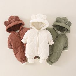 Barboteuses Borns Vêtements de bébé Combinaison infantile à capuche épaisse barboteuse à manches longues fermeture éclair thermique combinaison bébés enfants manteau 230926