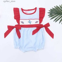 Rompers boetiek babyjongens kleren smok pasgeboren bluey romper vliegtuig borduurwerk bodysuit mooie peuter stripe jumpsuit voor 0-3T l410