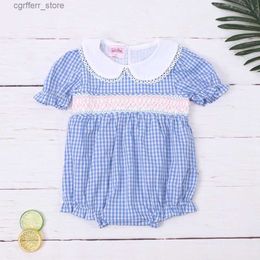 Rompers boetiek babymeisje kleren smok nieuw geboren blauwige romper handgemaakte borduurwerk bodysuit mooie peuter roosters jumpsuit 0-2T l410