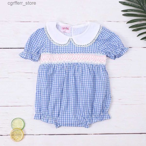 Rompers Boutique Baby Girl Clothes Smock New Born Born Blue Ramper Mabory BodySuit Beautiful Toddler Lattices Jumps Suit 0-2t L410