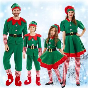 Barboteuses Garçons Noël Elf Costume Filles Noël Père Noël Robe Verte Pour Enfants Adultes Famille Correspondant Tenues Cosplay Vêtements Ensembles 231010