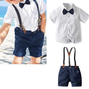 Rompertjes Jongens Gentleman Outfits Pak Set Met Afneembare Bretels Jongen Baby Kits Pack Kleding 230907