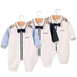 Rompertjes merk pasgeboren baby romper jumpsuit pasgeboren jongen kleding geruite onesie kleding tweeling baby peuter herfst babygrow dingen G220510