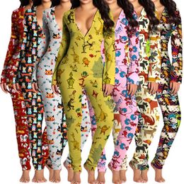 Rompertjes Bulk Damespyjama's Rompertjes Jumpsuits Elegante mode Mooie print Bodycon Skinny V-hals trui met lange mouwen Comfortabele clubkleding