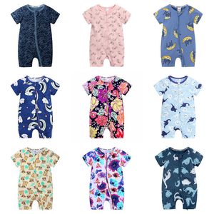 Rompers cartoon print baby romper mode peuter meisje zomerkleding katoen ritssluiting korte mouw geboren jongens 3 24 maanden 230823