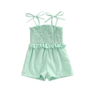 Rompers kinderen speelpakken babymeisjes zomerkleding solide kleur mouwloze ruche korte romper jumpsuits meisjes over het algemeen 05T J220922