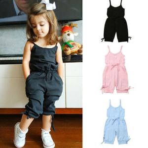 Rompers Kinderen Zomerkleding 16y Toddler Baby Girl Solid Romper Bib broek Mouwloze overalls Outfits bijgesneden jumpsuits 230525