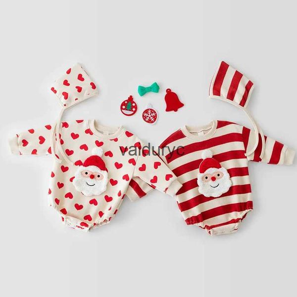 Rompers Christmas Body BodySity Santa Clause Bild Girls One Pice Toddler Boys Jumper With Hat H240429