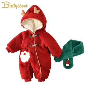 Barboteuses Noël bébé combinaison écharpe ensemble hiver infantile barboteuse épais enfant en bas âge tenue costume année bébé garçon fille vêtements né Onesie 231123