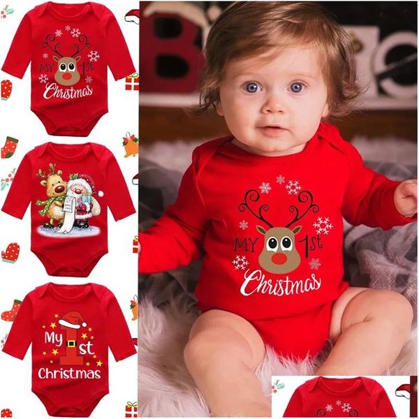 Rompers Bodys de Noël Né bébé coton rouge à manches longues par barboteuse Triangar Combinaison de luxe Designer Kid Vêtements Body Drop Dhvyd