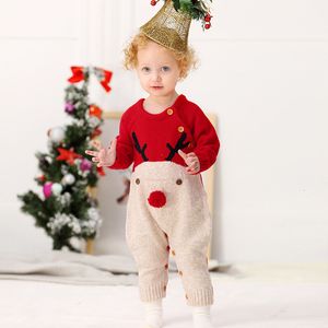 Rompers kerstkleding babyjongens rompers rendier gebreide infantil jumpsuits peuter meisjes jaar kostuum kinderen warme wollen kleding 230408