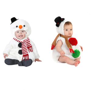 Rompertjes Kerstkleding Baby Sneeuwpop Romper Baby Jongen Meisje Kerst Cosplay Kostuum Fleece Warme Hoodie Jumpsuit Sjaal Set Voor geboren 231123