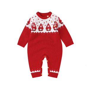 Rompertjes Kerststijl Rode Lange Mouw Baby Jongens Meisjes Katoen 018M Truien Baby Lente Herfst Romper Peuter Jumpsuit 230919