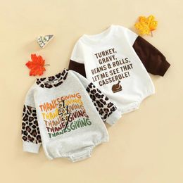 Rompertjes CitgeeAutumn Thanksgiving Day Baby Baby Jongens Meisjes Romper Lange Mouw Letters Luipaardprint Jumpsuit Kleding