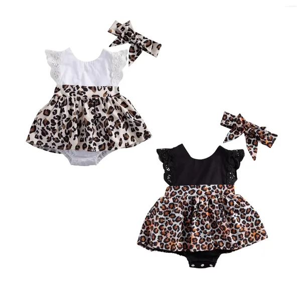 Rompers CitgeeSummer Mode 0-24M Enfant Bébé Fille Ensemble Robe Style Léopard Imprimé Dentelle Évasée À Manches Courtes Dos Nu Body Bow