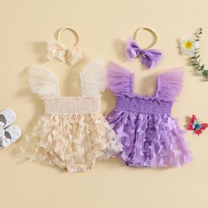 Rompers Citgeesummer Baby Girl Girl Body Body Robe Sobeve Mesh Lace Patchwork Jumps Contanes Band Vêtements