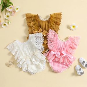 Barboteuses CitgeeSummer Bébé Fille Floral Dentelle Combinaison Casual Bow Volants Manches Volantes Body Vêtements