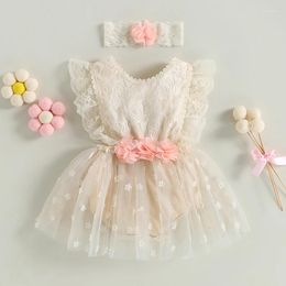 Rompers Citgeesummer Infant Baby Girl Outfits Mouwloze Backless Lace Bodysuit Dress Hoofdband Deset Set
