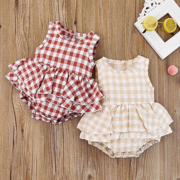 Barboteuses CitgeeSummer Bébé Bébé Filles Body Plaid Imprimer Sans Manches À Volants Garniture Bas Snap Combinaison Vêtements