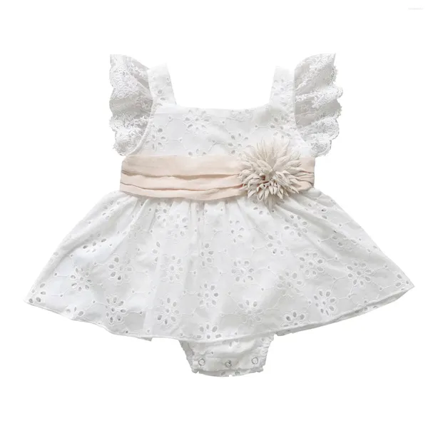 Barboteuses CitgeeSummer infantile bébé filles frais couleur unie body fleur jupe ourlet dentelle sans manches Triangle combinaisons vêtements