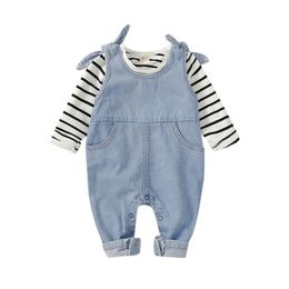 Rompers Citgeett Spring 0-18m Geboren Infnat Baby Boy Girl Cleren Stripe T-shirt Bib broek Overalls Romper herfst herfst Outfit 221107