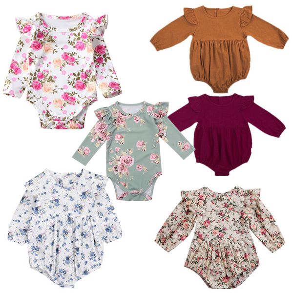 Rompers Citgeett Spring Baby Clothing Born Girls Toddler Girls Floral Floral Long Sleeve Ruffles Rupper Jumps Turnits Clothes Sunsuit 230406