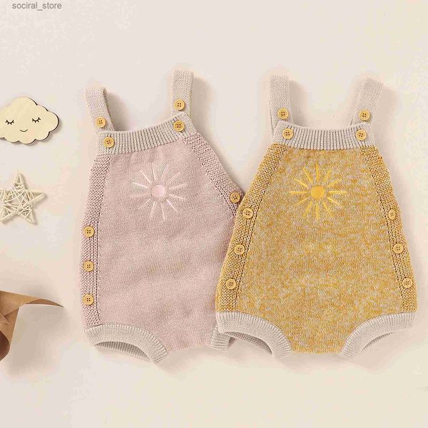 Rompers Citgeett Summer 0-18m Bébé garçons et filles Pull tricoté One Piece sans manches brodés Soleil One Piece Vêtements d'automne chauds L240402