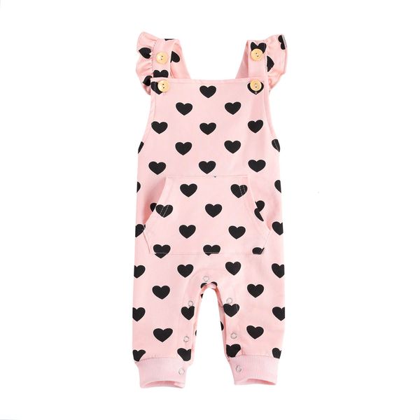 Barboteuses Citgeett Summer 0-24M Infant Baby Girl Heart Print Buttons Romper Short Sleeve Backless Toddler Outfit Saint Valentin Costume 230625