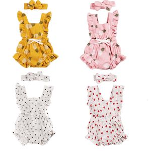 Barboteuses Citgeett Summer born Baby Girls Ruffles Romper Backless Flower Print Sunsuit Combinaisons Bandeau 2pcs Vêtements 230607