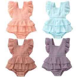 Rompers citpeett zomer solide 0-24m geboren damesjurk gegolfd katoen bodysuit mouwloze bodysuit sunsuit 230505