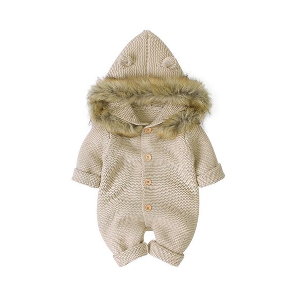 Barboteuses Classique couleur unie à manches longues tricot acrylique moelleux à capuche bébé garçons filles barboteuses doux né Onesie infantile pyjama vêtements 231101