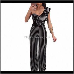 Rompertjes Kleding Kleding Drop Levering 2021 Sexy Womens Gestreepte Backless Ruches Jumpsuits One-Shoulder Casual Losse Wide Pen Long Pants Su