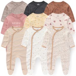 Rompertjes Katoenen Baby Meisje Kleding 3 Stuks Cartoon Geboren Jongen Sets Lange Mouw Herfst Footie Jumpsuits Rits Lente Bebes 231211