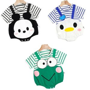 Rompertjes Leuke Baby Romper voor Meisje Jongen Zomer Kleding Speelpakje 018M Cartoon Gedrukt Gestreepte Patchwork Jumpsuit 230607