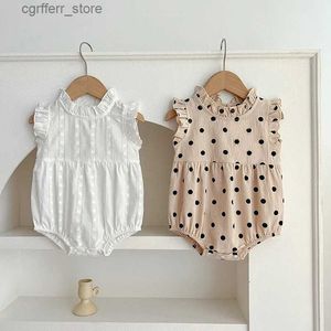 Rompers Dots mignons bébé fille collier de dentelle robe infantile blanc coton sans manches à saut à saut 0-24M L410