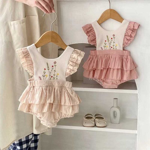 Rompers Migne Flower broderie Petites filles à sauts en combinaison d'été Sans manches manches Robe Baby Rober 0-24M NOUVEAU-NOURNEUX Vêtements H240425