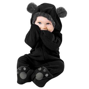 Barboteuses Mignon Footies né vêtements bébé fille garçon floue à capuche barboteuse hiver chaud à manches longues ours oreilles fermeture éclair combinaison 0 24 M 231215