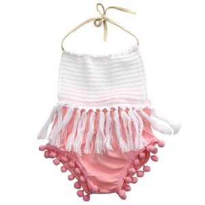 Barboteuses Mignon Nouveau-né Toddler Infant Bébé Filles Vêtements Gland Patchwork Barboteuse Sans Manches Combinaison Tenues Bébé Vêtements D'été J220922