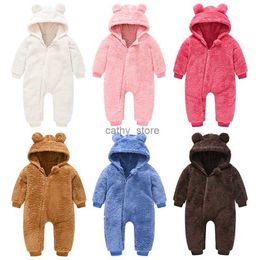 Barboteuses Mignon ours en peluche bébé barboteuses enfant en bas âge fille combinaison globale printemps automne à capuche fermeture éclair bébé garçons barboteuse infantile ramper vêtementsL231114