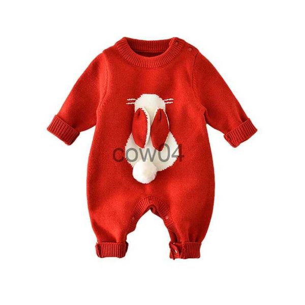 Mamelucos Lindo Conejo Mono de Punto para Niños Otoño Invierno Body para Bebé Ropa de Navidad Roja Recién Nacido Una Pieza Mono Conjunto para Niñas Preescolares x1013