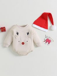 Macacão bonito Papai Noel Macacão com chapéu combinando roupa festiva de 2 peças de Natal para meninos e meninas infantis