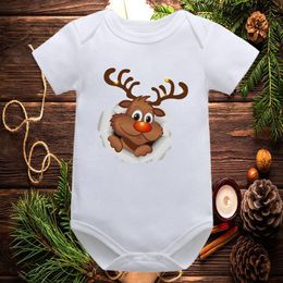 Rompertjes Dermspe Schattige Baby Cartoon Kerst Elk Print O Hals Romper Geboren Jongen Meisje Korte Mouwen Toddler Jumpsuit 21881