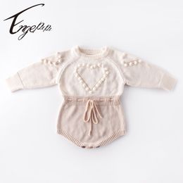 Barboteuses Engepapa fait à la main amour tricot à manches longues vêtements printemps automne enfant en bas âge bébé fille barboteuse née filles combinaison 230406